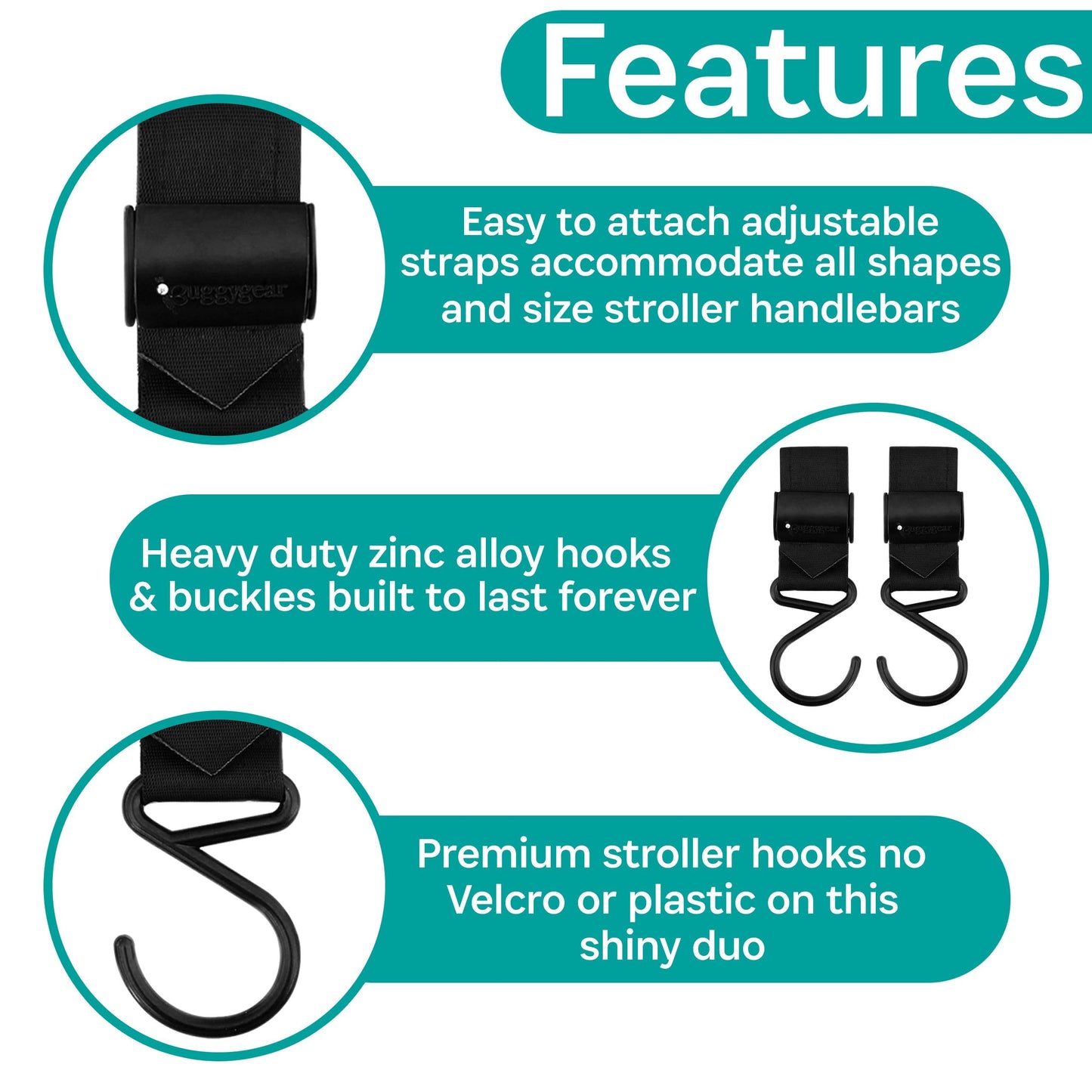 Boutique Buggy Hooks Set Of 2 By Buggygear - A Perfect Accessory For Your Baby Stroller Or Jogger - Hang Your Purse, Diaper Bag,