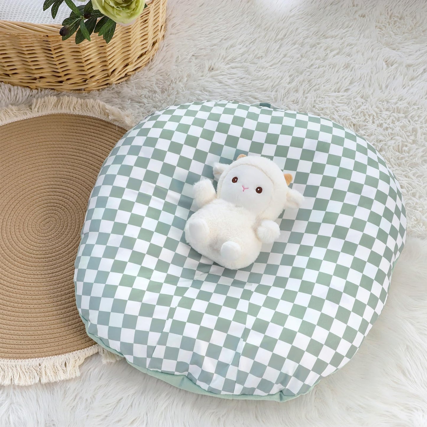 Newborn Lounger Cover, Soft Comfortable Baby Lounger Cover, 1 Pack Reversible Removable Slipover For Infant Lounger Pillow, Gree