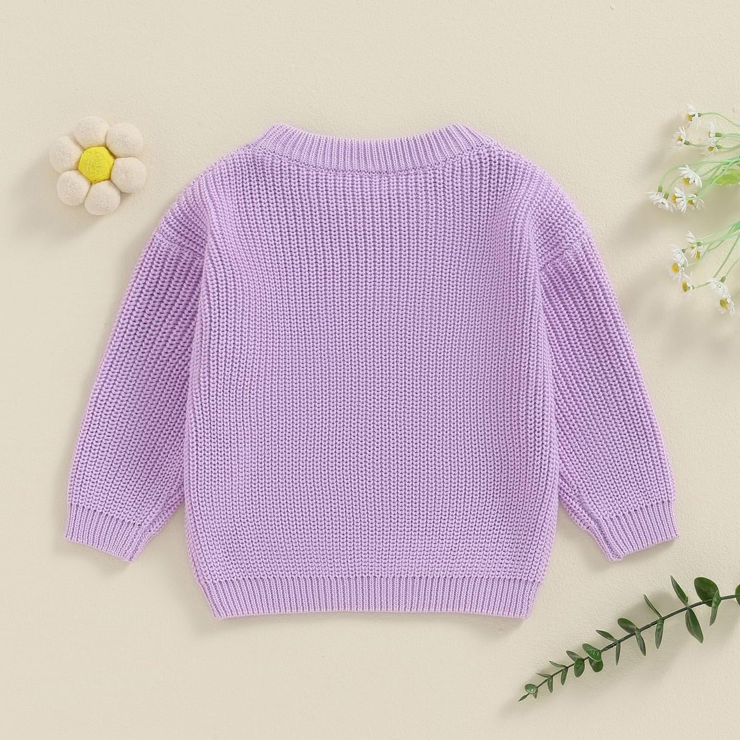 Toddler Infant Baby Girl Knit Sweater Big Sister Little Sister Matching Outfits Long Sleeve Pullover Sweatshirt (Purple, 18-24 M