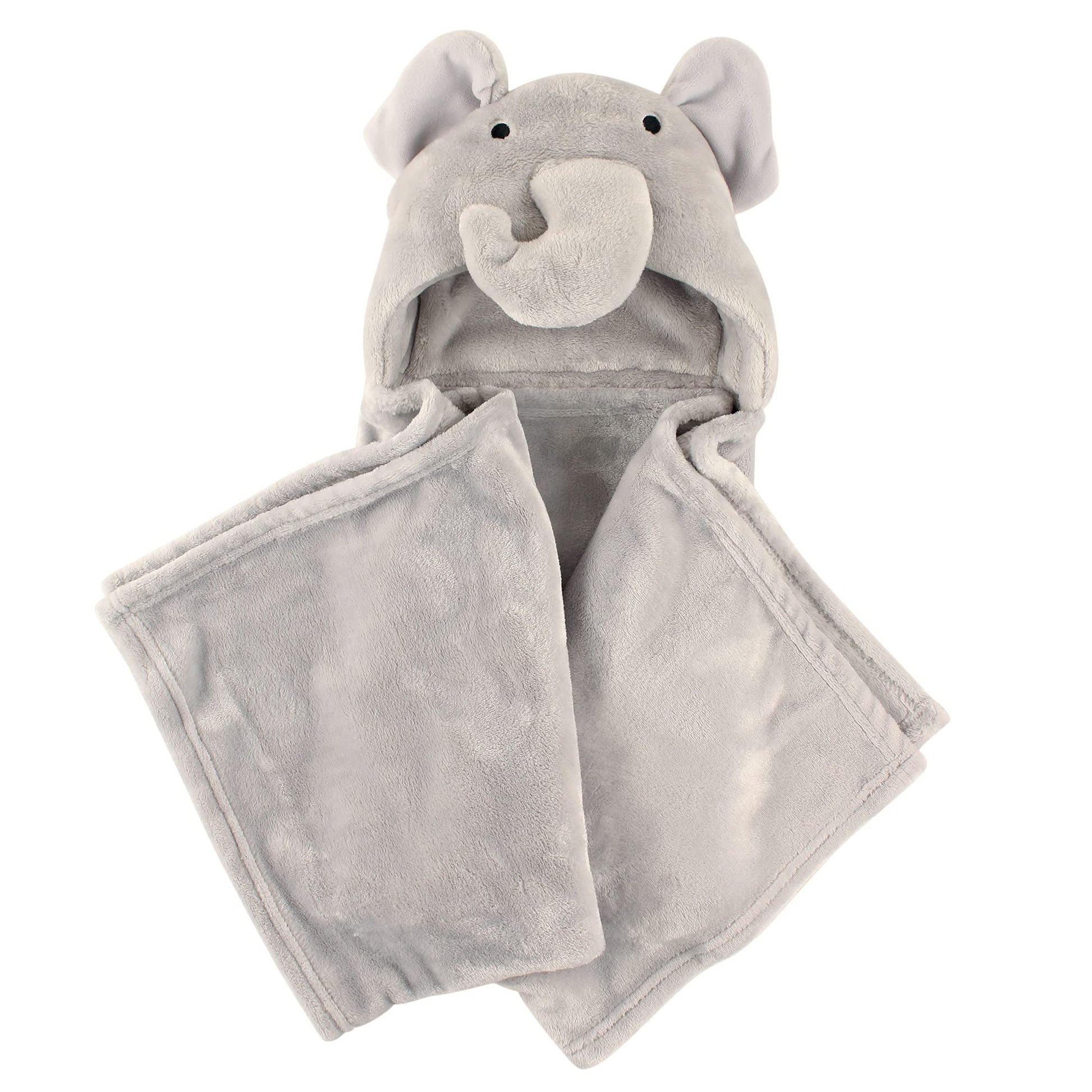 Hudson Baby Unisex Baby And Toddler Hooded Animal Face Plush Blanket, Elephant, One Size