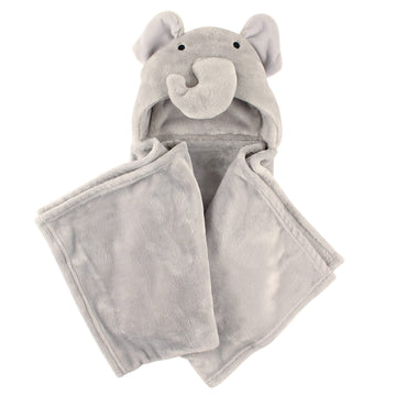 Hudson Baby Unisex Baby And Toddler Hooded Animal Face Plush Blanket, Elephant, One Size