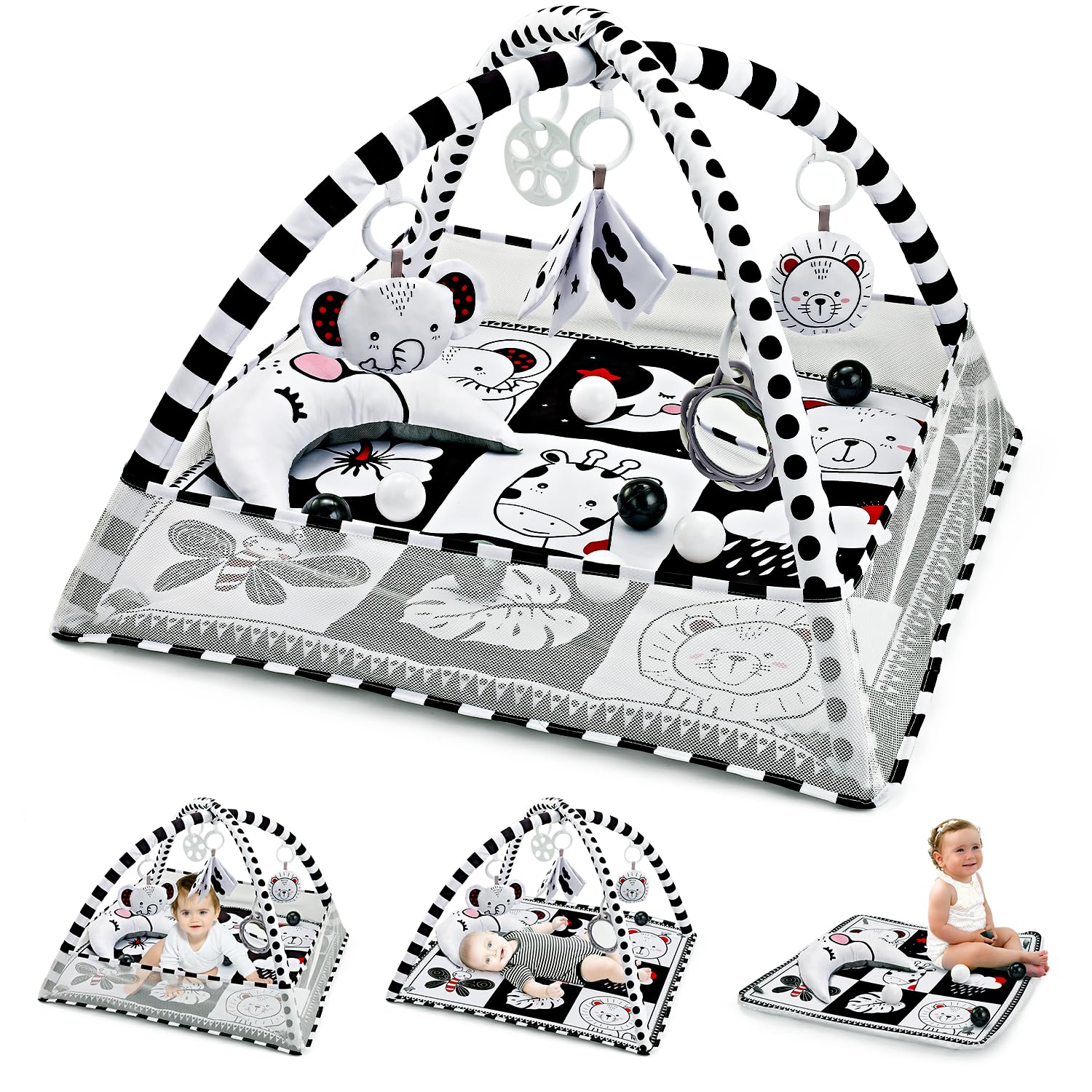 Baby Play Mat 8-In-1, Play Mat For Babies 0-6 Months Tummy Time Mat With Sensory Toys And Pillow Baby Play Gym Activity Mat For