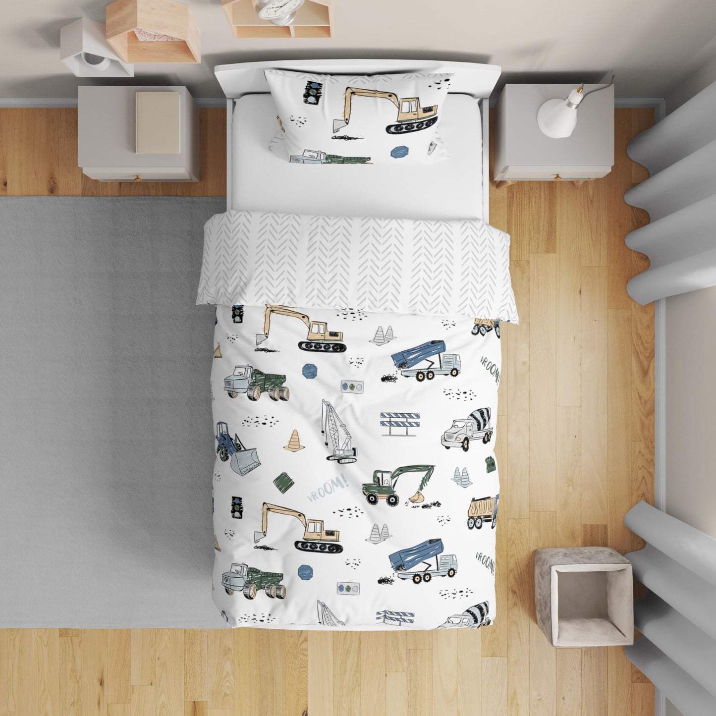 Sweet Jojo Designs Construction Truck Boy Toddler Kid Bedding Set - Childrens 5 Pieces Comforter, Sham And Sheets - Grey Yellow