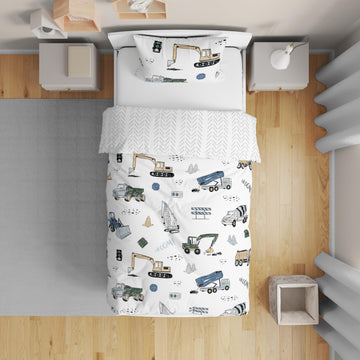 Sweet Jojo Designs Construction Truck Boy Toddler Kid Bedding Set - Childrens 5 Pieces Comforter, Sham And Sheets - Grey Yellow