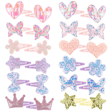 obeoby 24 Pack Toddler Hair Clips for Girls, Star Heart Butterfly Shaped Hair Barrettes Metal Snap Hair Clips Hair Accessories f