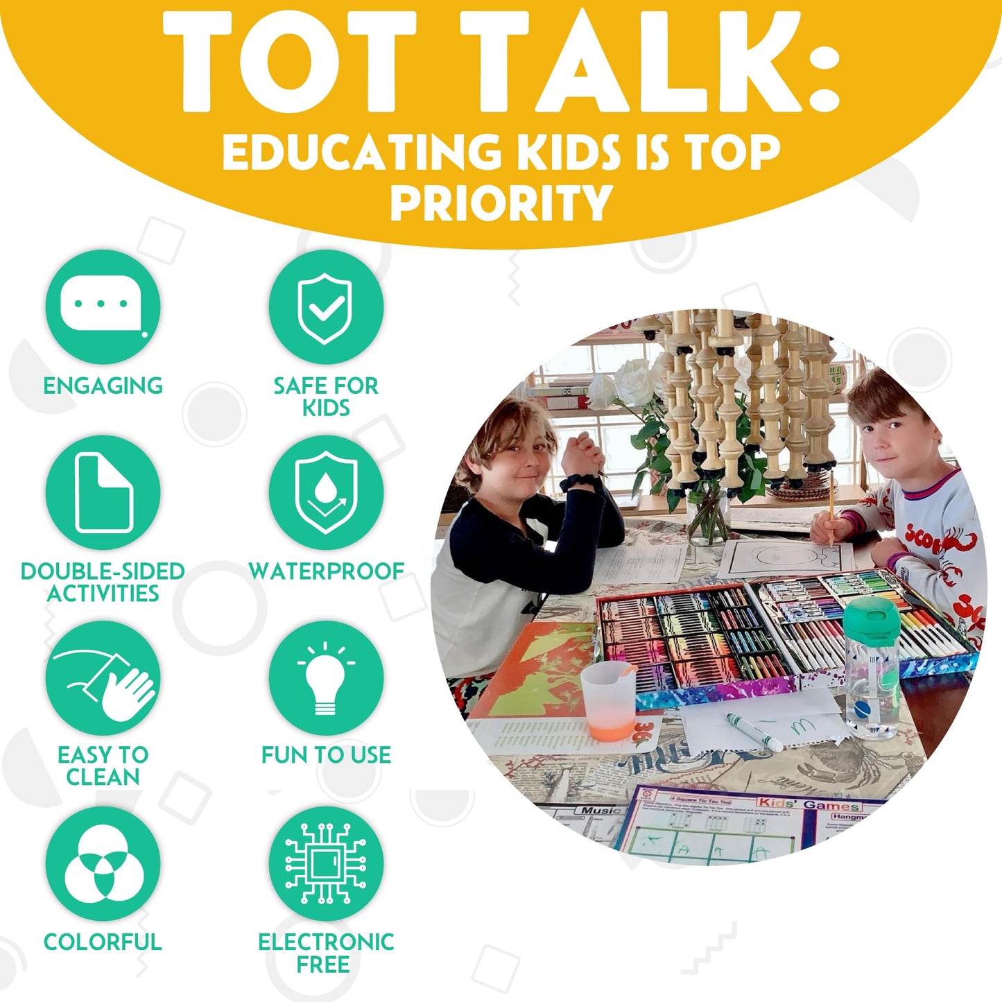 Tot Talk North America Map Kids Placemat Educational Placemat Reusable Washable Double-Sided Learning Made In Usa