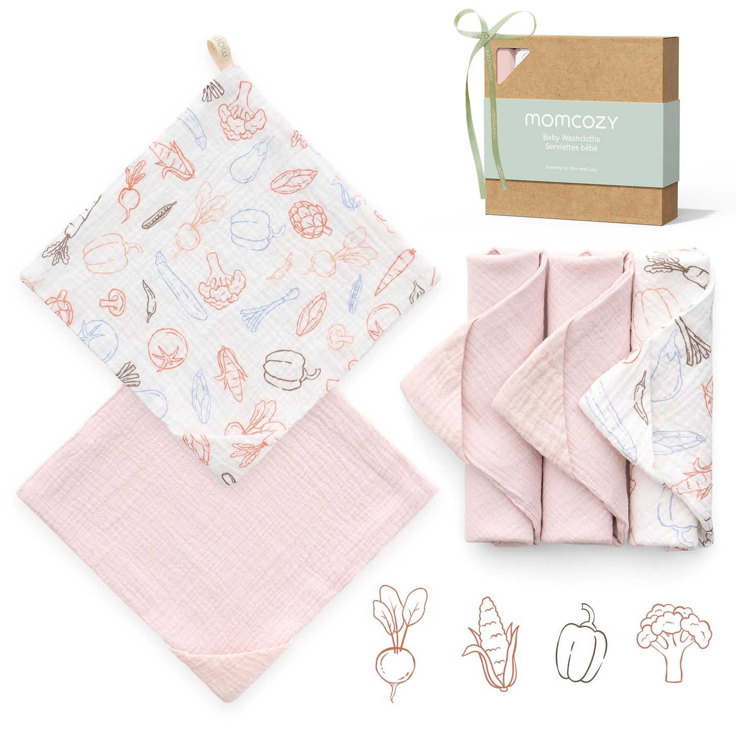 Momcozy Soft & Absorbent Baby Washcloths - 4 Layer Design| Medium Thickness| Premium Cotton For Newborns' Skin-Great For Bathing