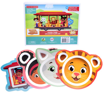 4 Daniel Tiger Mealtime Feeding Plates -Cute Dishes For Kids W/ Daniel Tiger, Trolley, Katerina Kitty Cat & Elaina - Divided Com