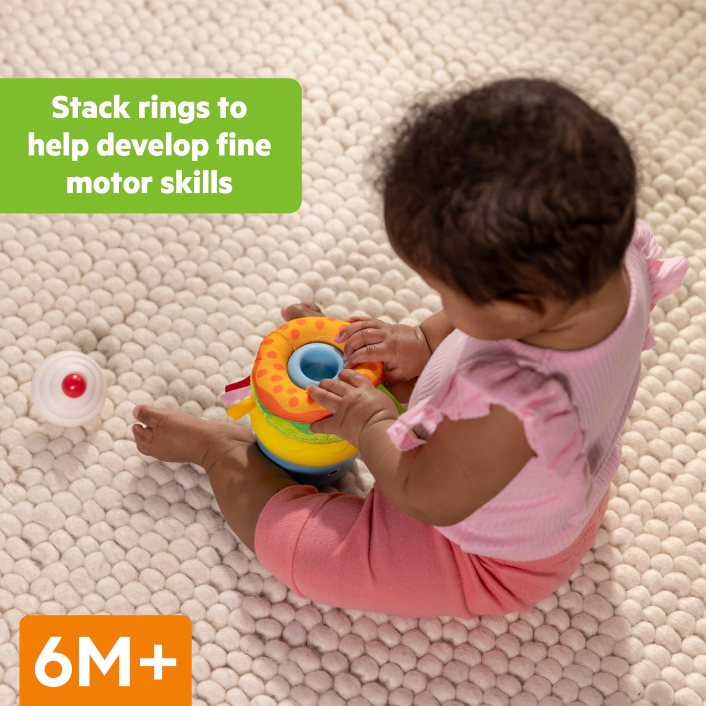 Bright Starts Treat Tower Stacking Toy with Teether in Cupcake and Donut Shapes, Develop Fine Motor Skills, Unisex, 6 Months+