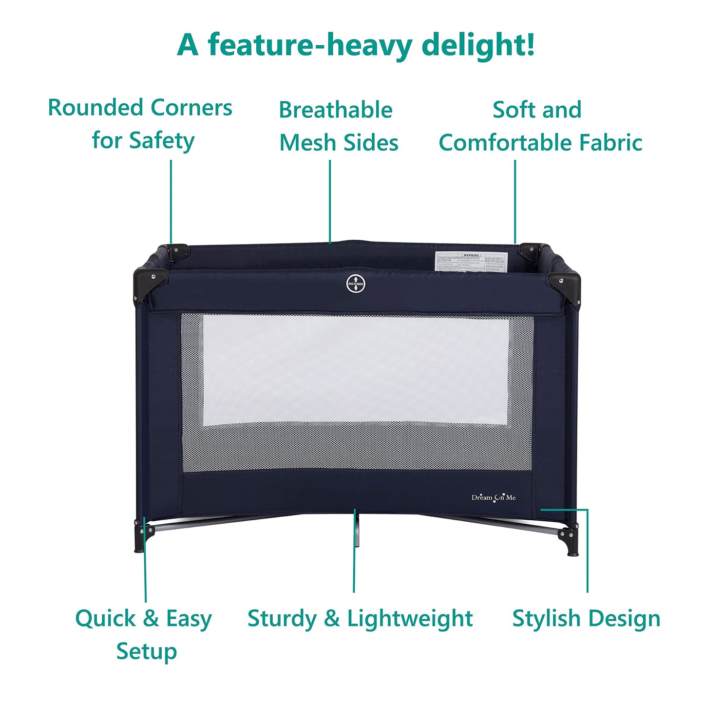 Dream On Me Zazzy Portable Playard with Bassinet in Navy, Packable and Easy Setup Baby Playard, Lightweight and Portable Playard