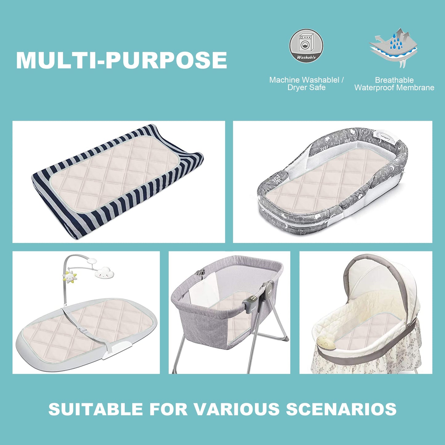 Sunny zzzZZ 6 Pack Baby Waterproof Changing Pad Liners - Quilted Thicker Ultra Soft Changing Table Cover Liners - Durable & Easy