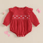 Mlpeerw My First Valentines Day Baby Girl Outfit Newborn Heart Smocked Bubble Romper Bodysuit Cute Valentines Day Clothes (A Bow