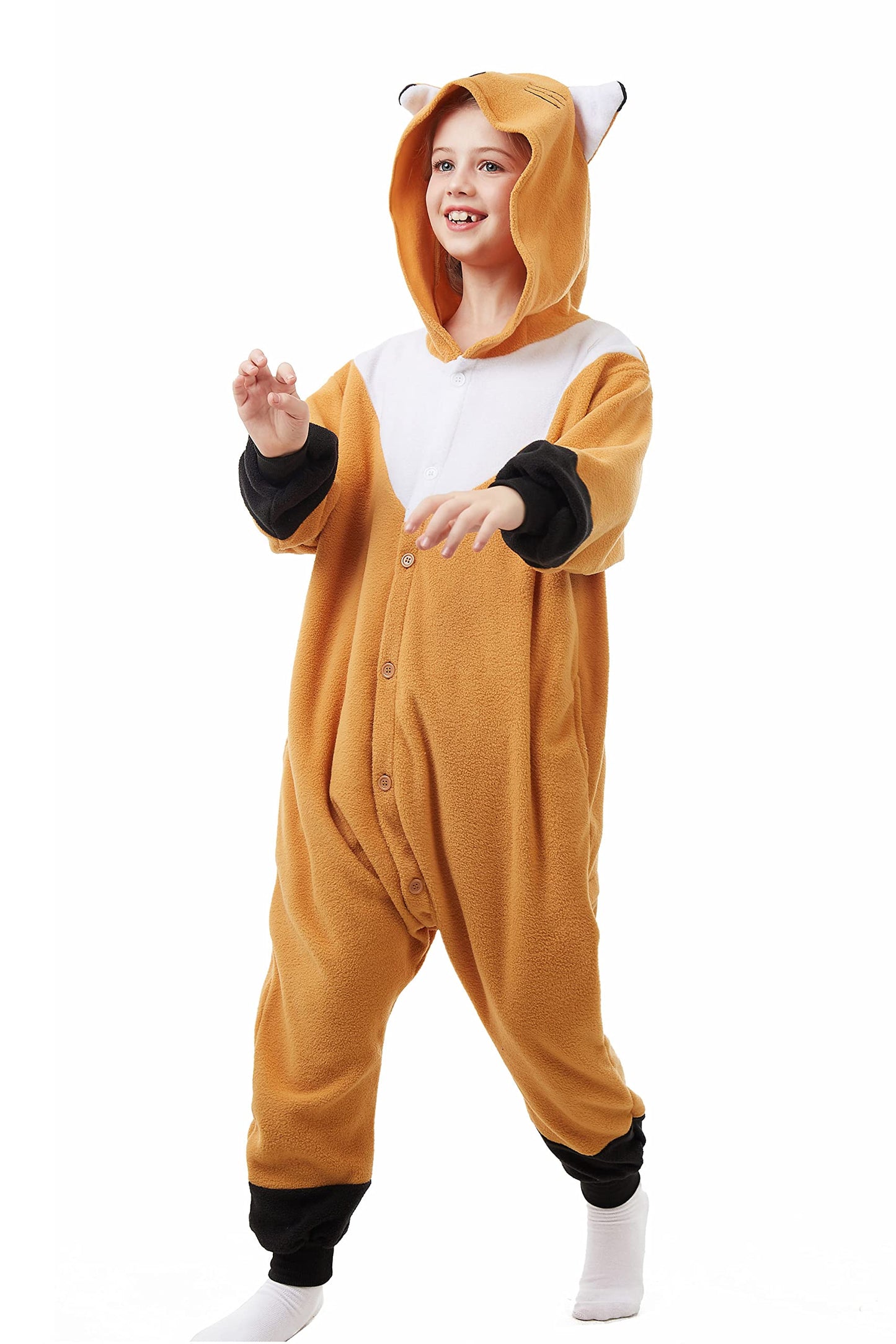 Canasour Fox Onesie Halloween Kids Cosplay Costume Girls Animal Unisex Outfuit One Piece Hooded Farm Soft Pajamas Brown Party 6-