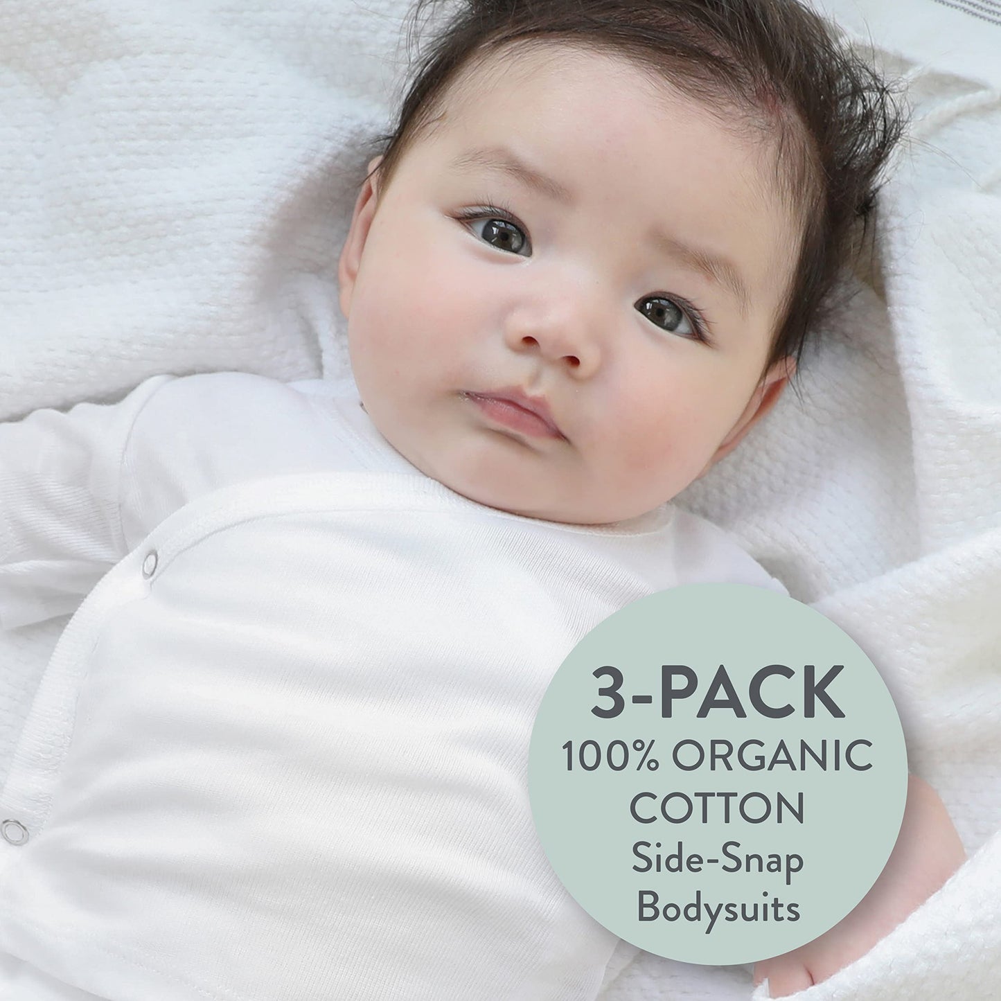 Honestbaby 3-Pack Organic Cotton Long Sleeve Side-Snap Kimono Bodysuits, Honestly Pure White, 3 Months
