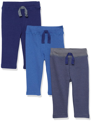 Hudson Baby Unisex Baby Cotton Pants And Leggings Charcoal Stripe, 0-3 Months