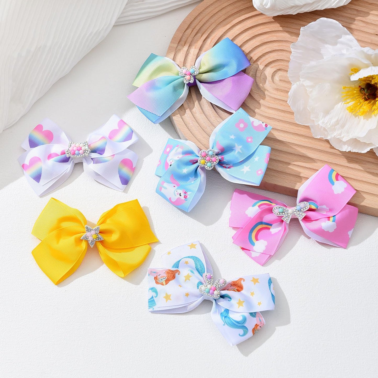 Dwenarry 5 Inch Hair Bows For Girls Colorful Rainbow Little Girls Hair Bow With Alligator Clips For Toddlers Girls Children Kids