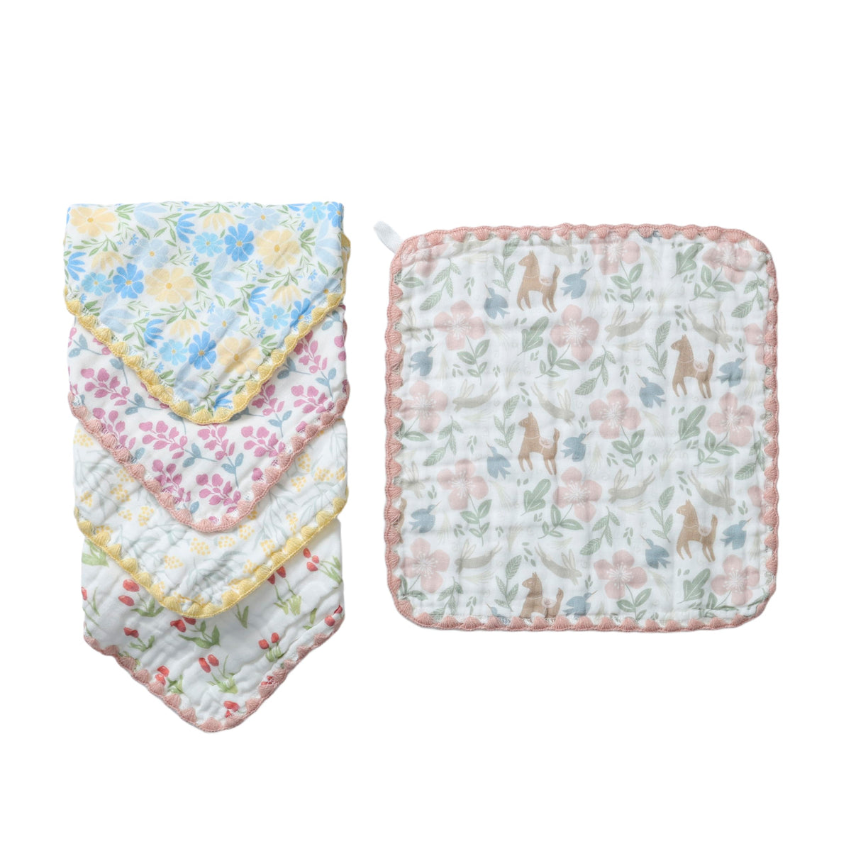 JUVA Baby Washcloths 12x12 5Pack Org Cotton Muslin SoftAbsorbent Newborn Infants Toddlers Unisex DailyCln Gift(Floral Print)