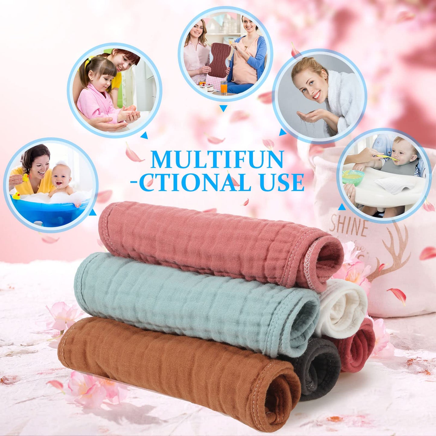 Frienda 6 Pieces Baby Muslin Burp Cloths Large 9 X 20 Inch 6 Layer Burp Cloth Multi Colors Muslin Washcloths Diapers Newborn Fac