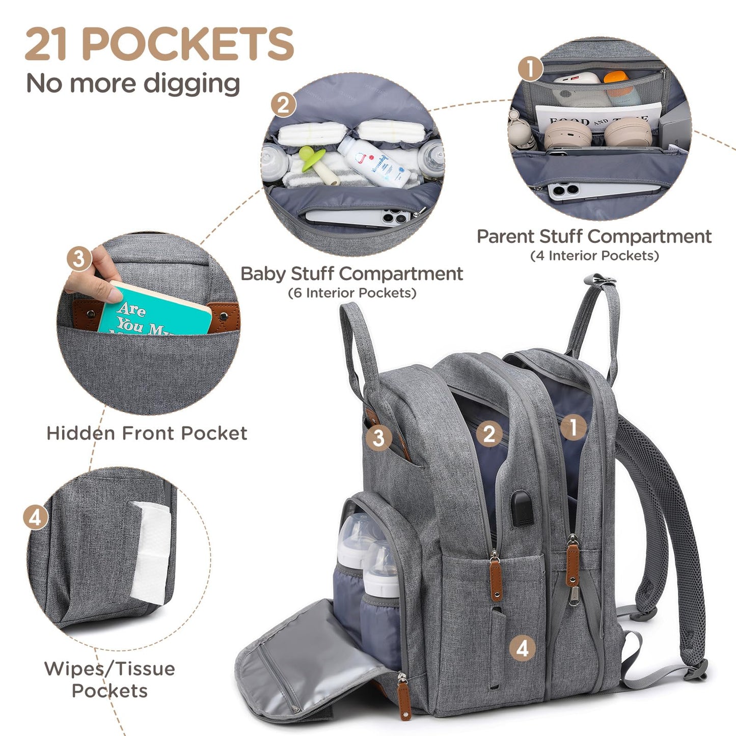 Qualyphant Extra Large Diaper Bag For 2 Kids - Expandable 35L Twin Diapers Bags Backpack With 4 Insulated & 16' Laptop Pocket &