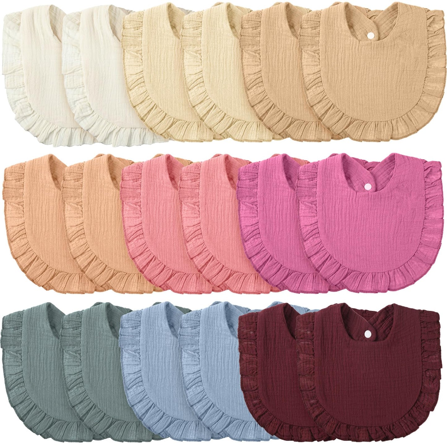 Kenning 18 Pcs Muslin Drool Baby Bibs Ruffle Absorbent Bib with Snap Button Boy Girl for Drooling Teething Infant Newborn(Pink,S