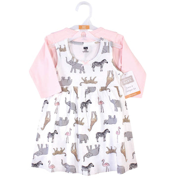 Hudson Baby Girls' Cotton Dress And Cardigan Set, Modern Pink Safari, 9-12 Months
