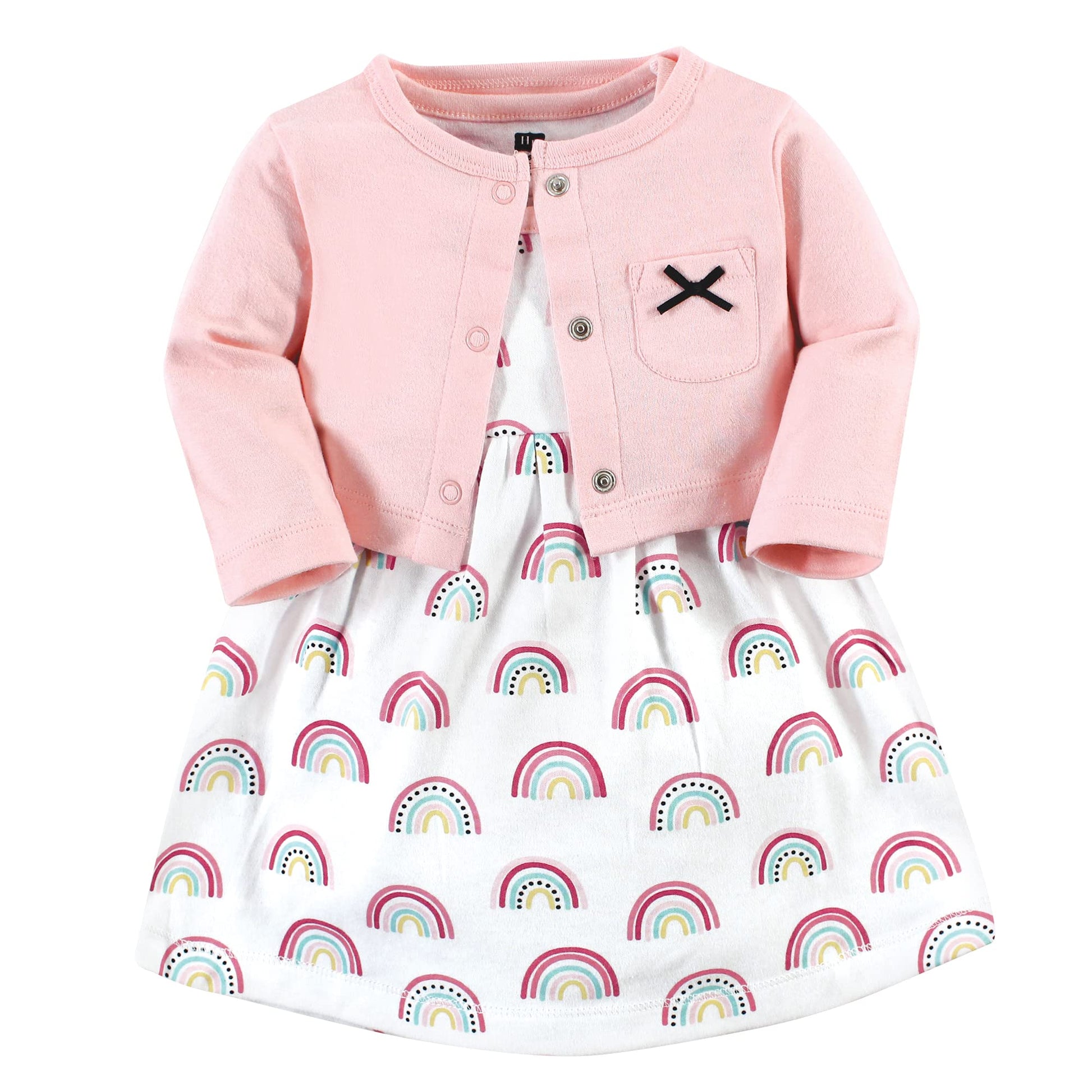 Hudson Baby Baby Girls Hudson Infant And Toddler Girl Cotton Cardigan Set, Modern Rainbow Casual Dress, Modern Rainbow, 4-5T Us