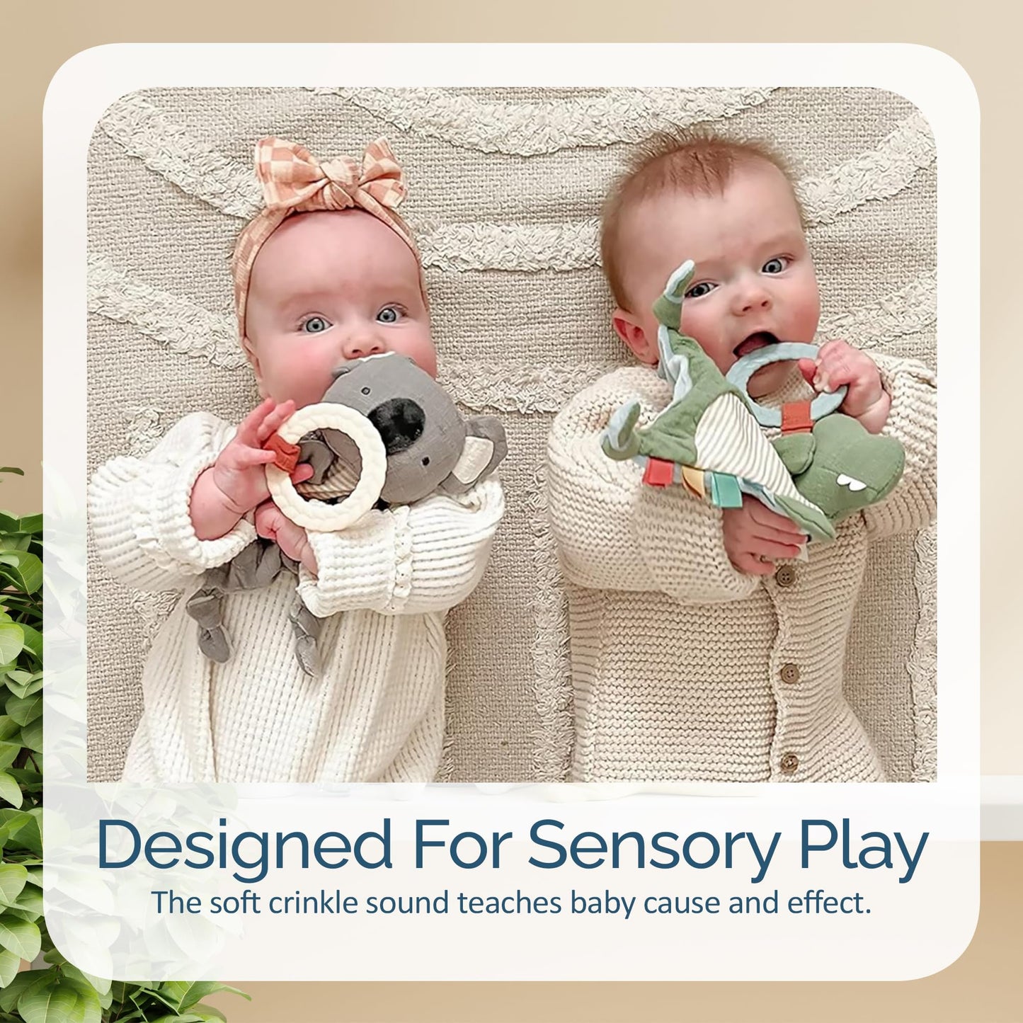Itzy Ritzy - Bitzy Crinkle Sensory Toy Koala with Crinkle Sound for Babies & Toddlers - Features Soft Braided Teething Ring & Te