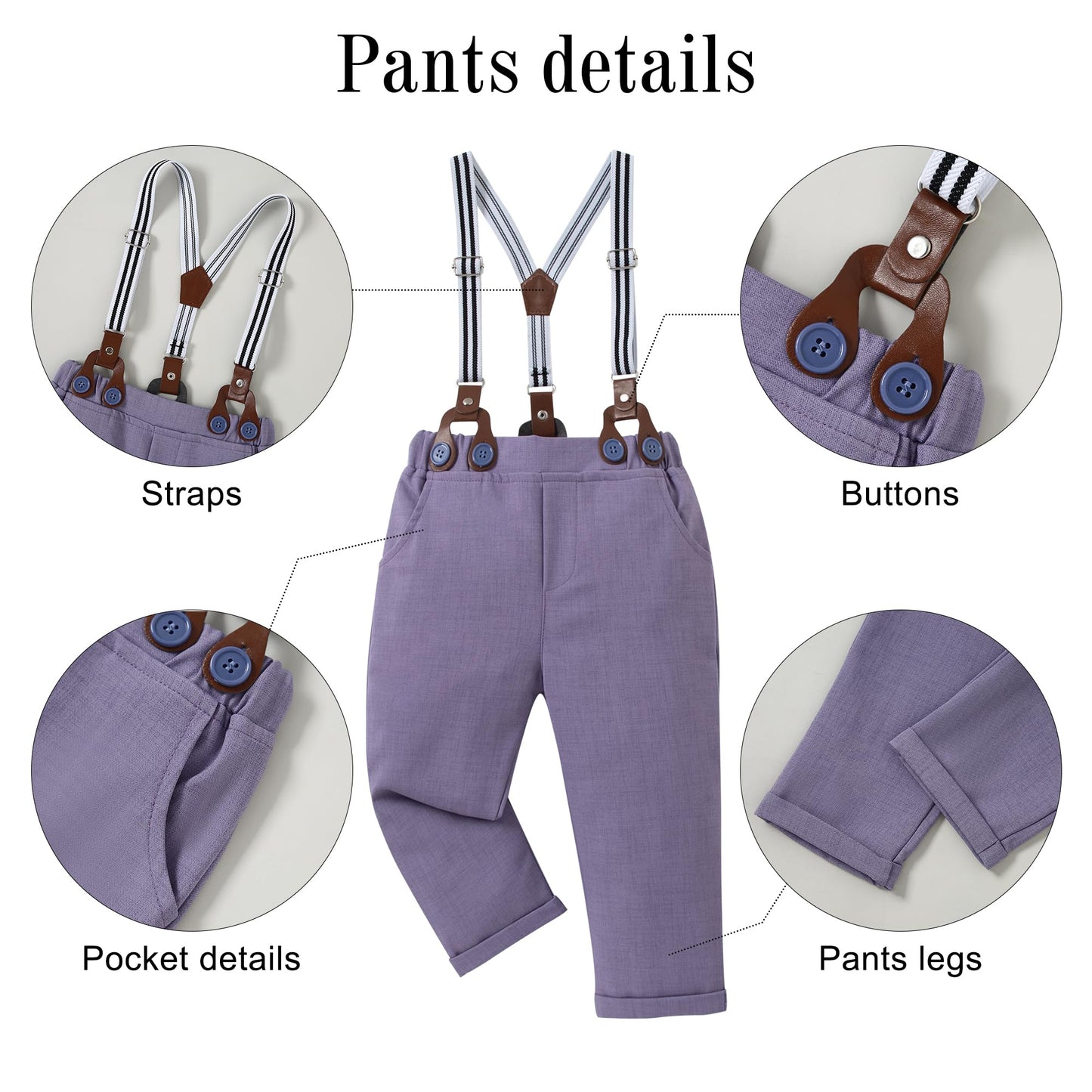Yallet Toddler Baby Boy Clothes Suit Gentleman Wedding Outfits, Formal Dress Shirt+Bowtie+Vest+Boutonniere+Suspender Pants(V Lig