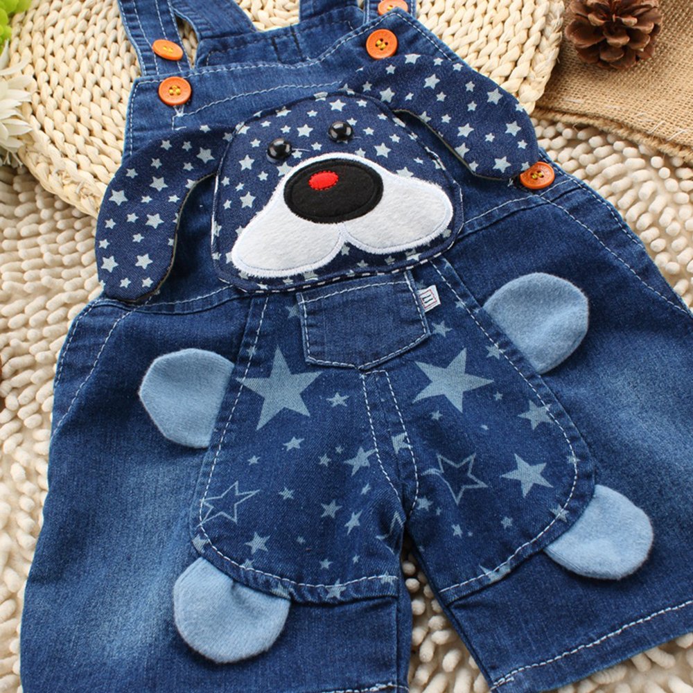 Kidscool Space Baby Summer Cotton Denim 3D Cartoon Star Dog Soft Short Overalls,Blue,2-3 Years