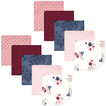 Hudson Baby Unisex Baby Flannel Cotton Washcloths, Dusty Rose Floral 10 Pack, One Size