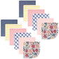 Hudson Baby Unisex Baby Flannel Cotton Washcloths, Pink Blue Pretty Floral 12 Pack, One Size