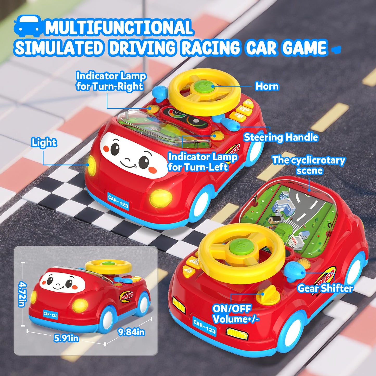 Toys for 1 Year Old Boy Gifts - 2-in-1 Toddler Push Car & Musical Racing Adventure Steering Wheel Driving Game, Interactive Lear