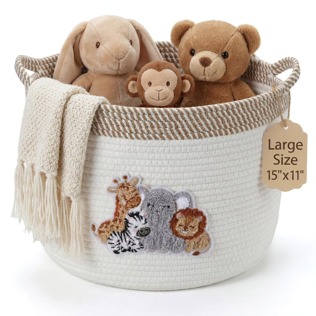 Domensi Woodland Animal Toy Basket 15x11 Large Animal Storage Basket