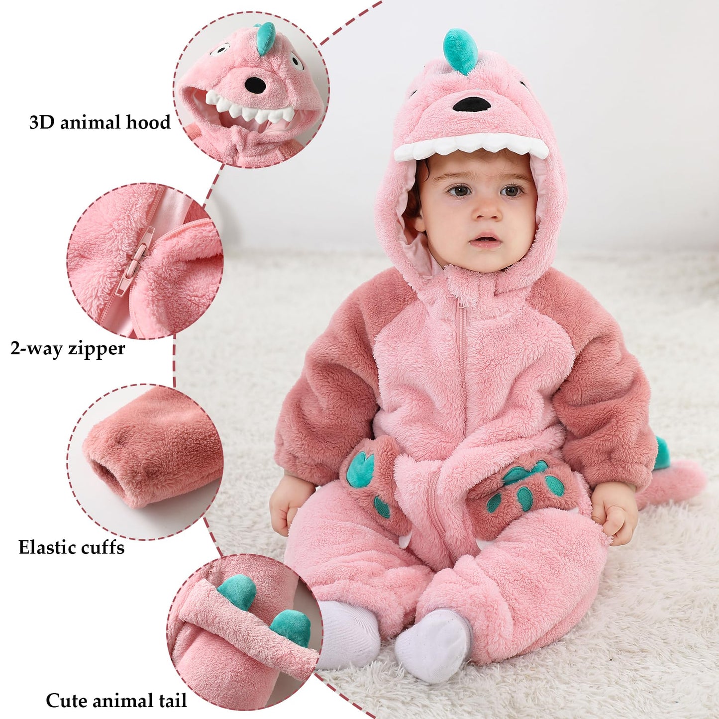 Tonwhar Kids' And Toddlers' Infant Tiger Dinosaur Animal Fancy Dress Costume Outfit Hooded Romper Jumpsuit(6-12 Months/Height:26