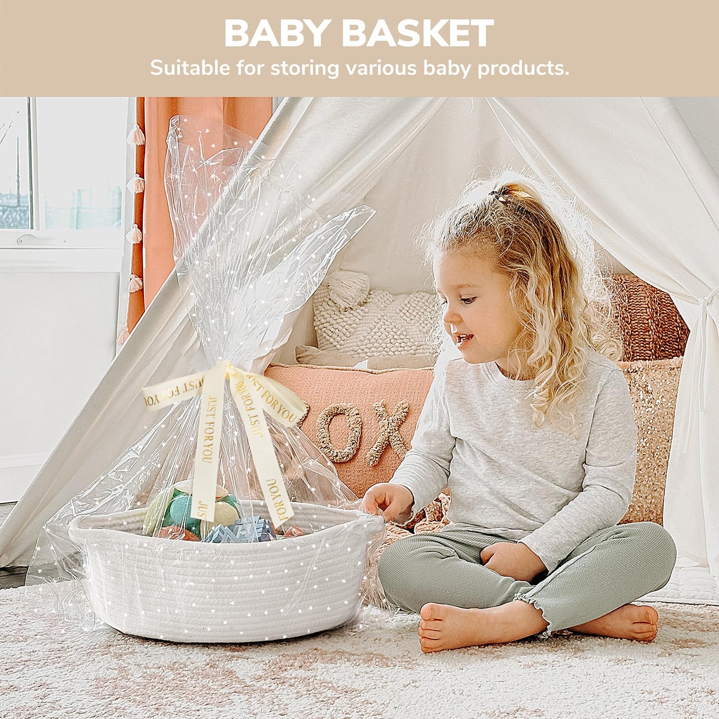 Chicvita White Baskets For Gifts Empty, Small Storage Basket For Towels, Baby Gift Basket For Nursery, Cute Basket For Decor, Wo