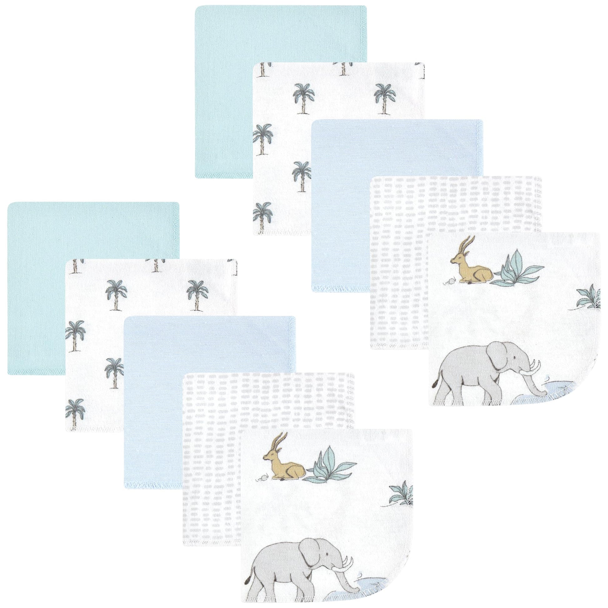 Hudson Baby Unisex Baby Flannel Cotton Washcloths 10-Pack, Boy Safari World, One Size