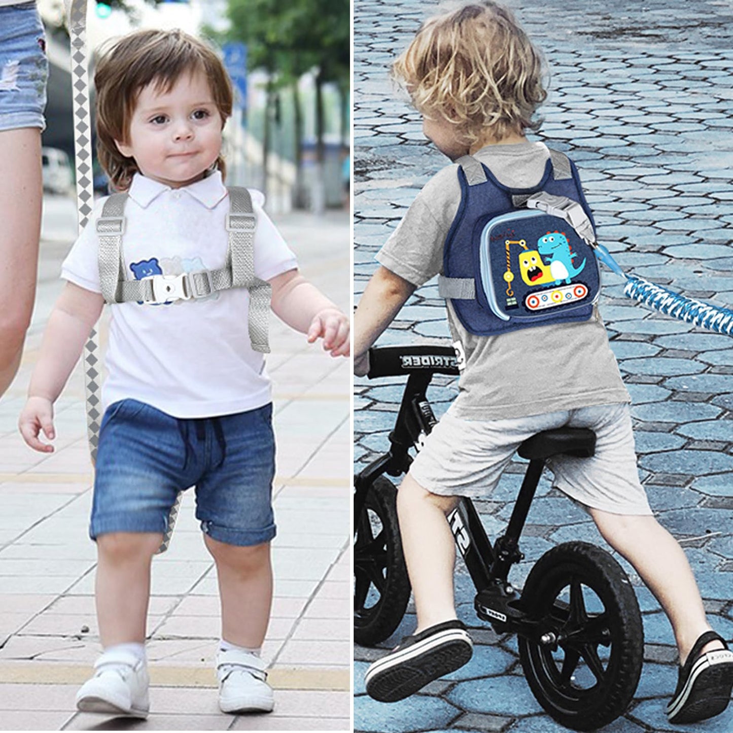 Accmor Toddler Harness Leash+ Reflective Anti Lost Wrist Link, Cute Dinosaur Kids Harness With Leash, Collapsible Child Leash Ba