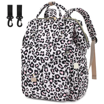 Leopard Diaper Bag Backpack for Baby Girls Boys, Large Capacity Multifunction Waterproof Maternity Mom Nappy Bags with Stroller 