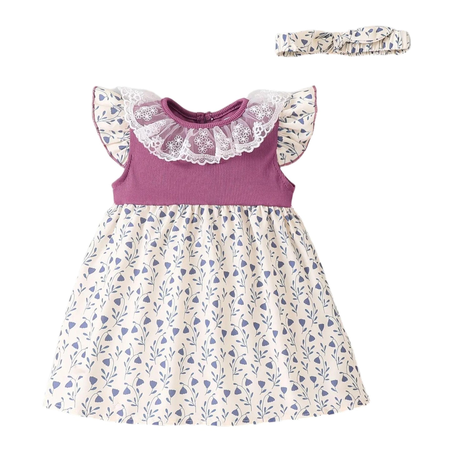 Hopscotch Baby Girls Floral Casual Dress With Headband In White Color For Ages (1824 Months)