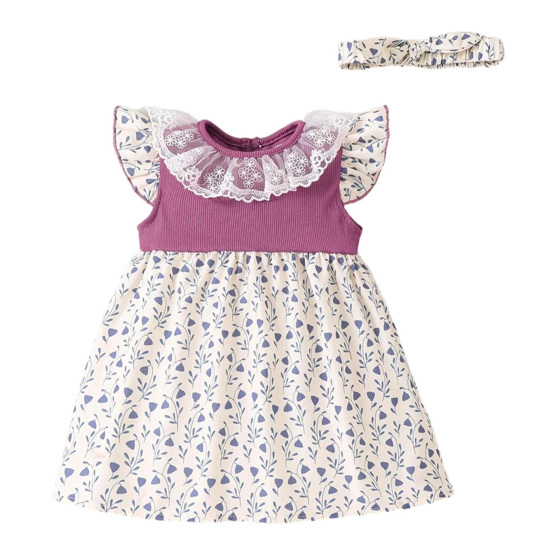Hopscotch Baby Girls Floral Casual Dress With Headband In White Color For Ages (1824 Months)