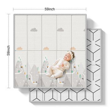 Zeebaba Baby Play Mat, 59'X59' Foldable & Reversable Large Baby Mat, 0.4' Thick Waterproof Foam Play Mat, Baby Activity Tummy