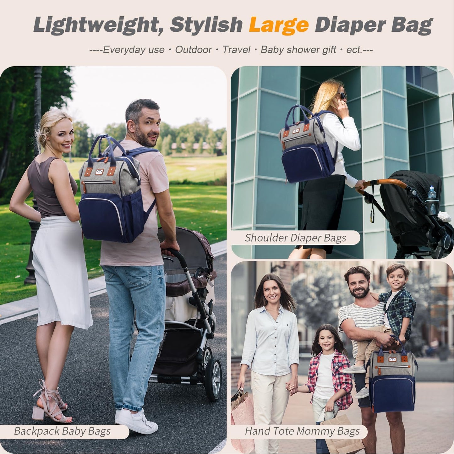 Supromomi Diaper Bag Backpack: Tote Baby Bag For Boy And Girl, Large Mommy Bag Insulated Pockets Charger Holes For Men And Women