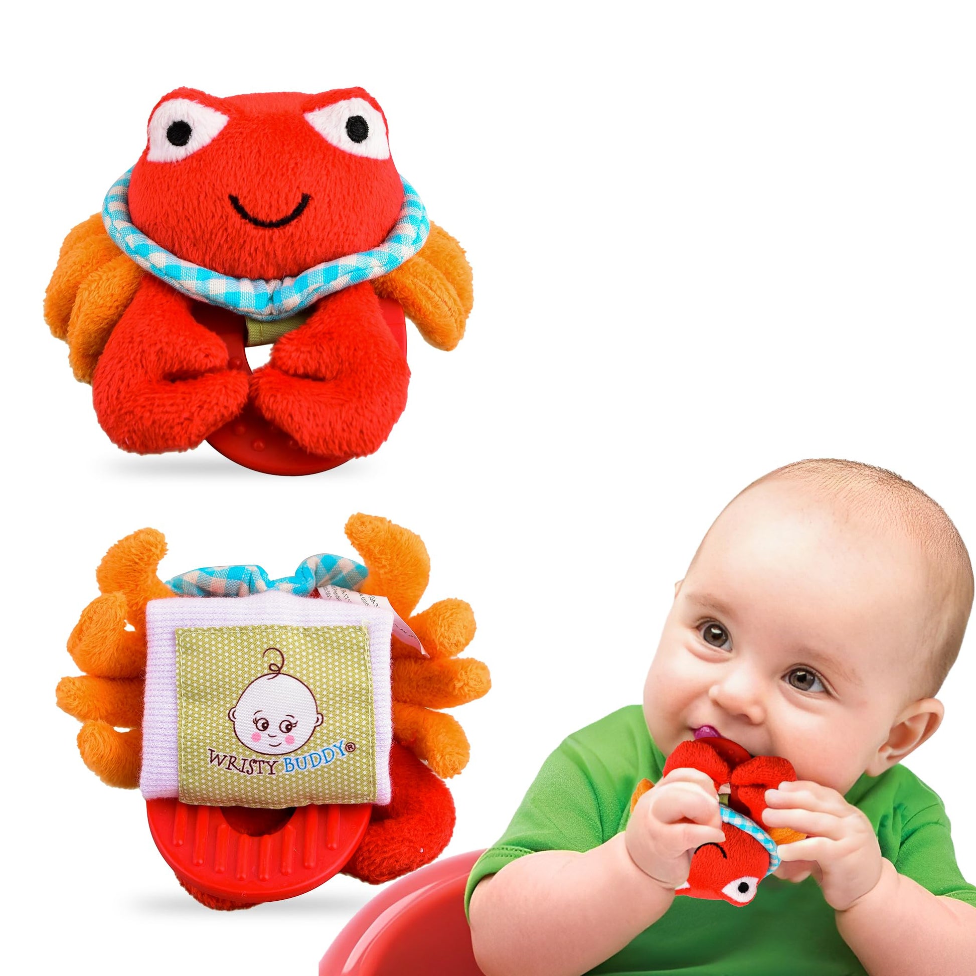Wristy Buddy Teething Ring for Babies 0-6 8 10 12 Months | Cute Soft Crab Teething Toys & Gloves | Baby Teething Relief Toy Pack