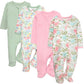 Baby Essentials Baby Girls 4 Piece Outfit Set  Footie Sleepwear Pajama Bodysuits  Spring & Summer Baby Clothes Gift Set, Multi