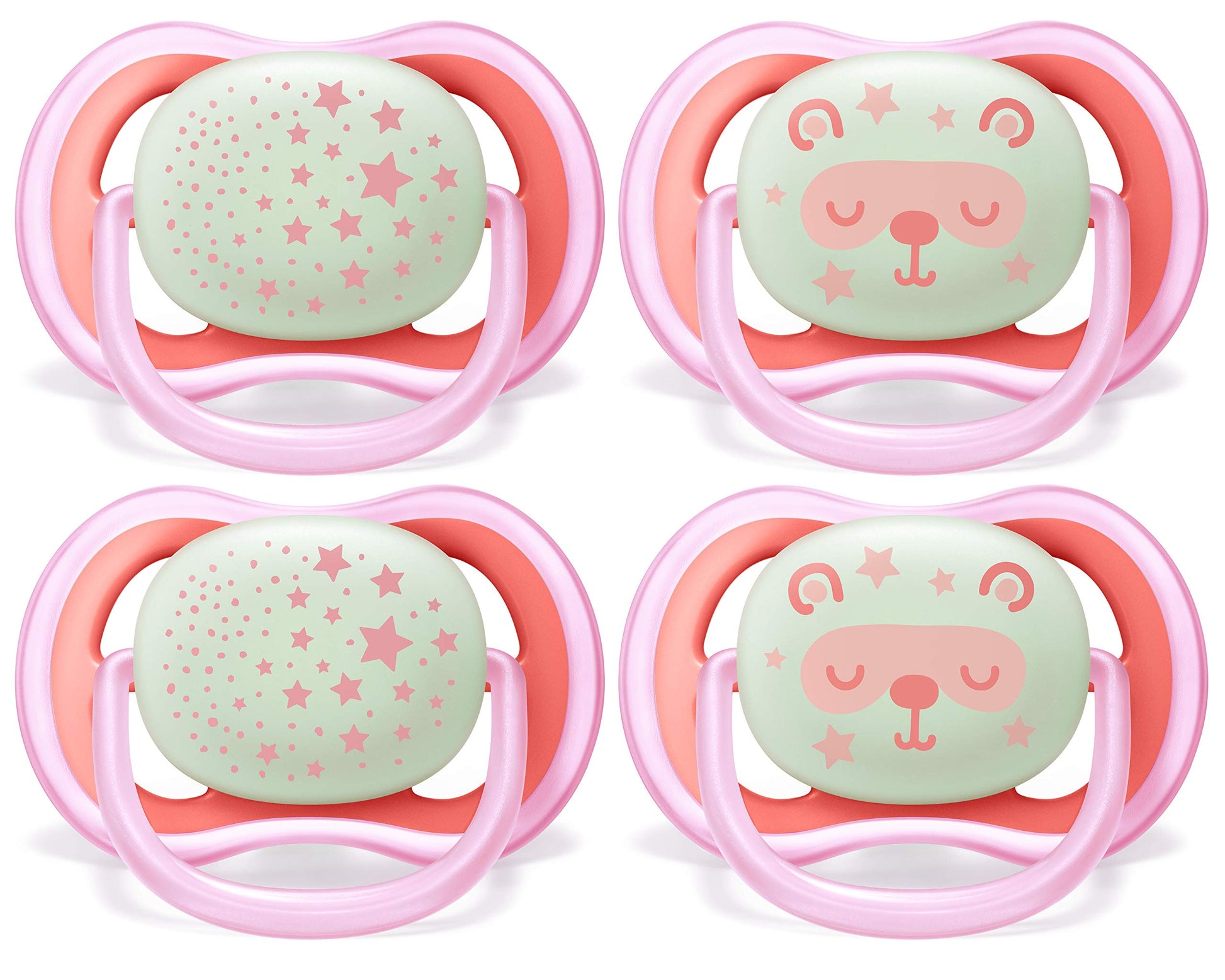 Philips AVENT Ultra Air Nighttime, 6-18 Months Pacifier, Pink, Pack of 4, SCF376/44