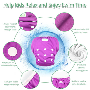 Wegreeco Baby & Toddler Snap One Size Adjustable Reusable Baby Swim Diaper (Red, Black, Purple, Small, 3 Pack)