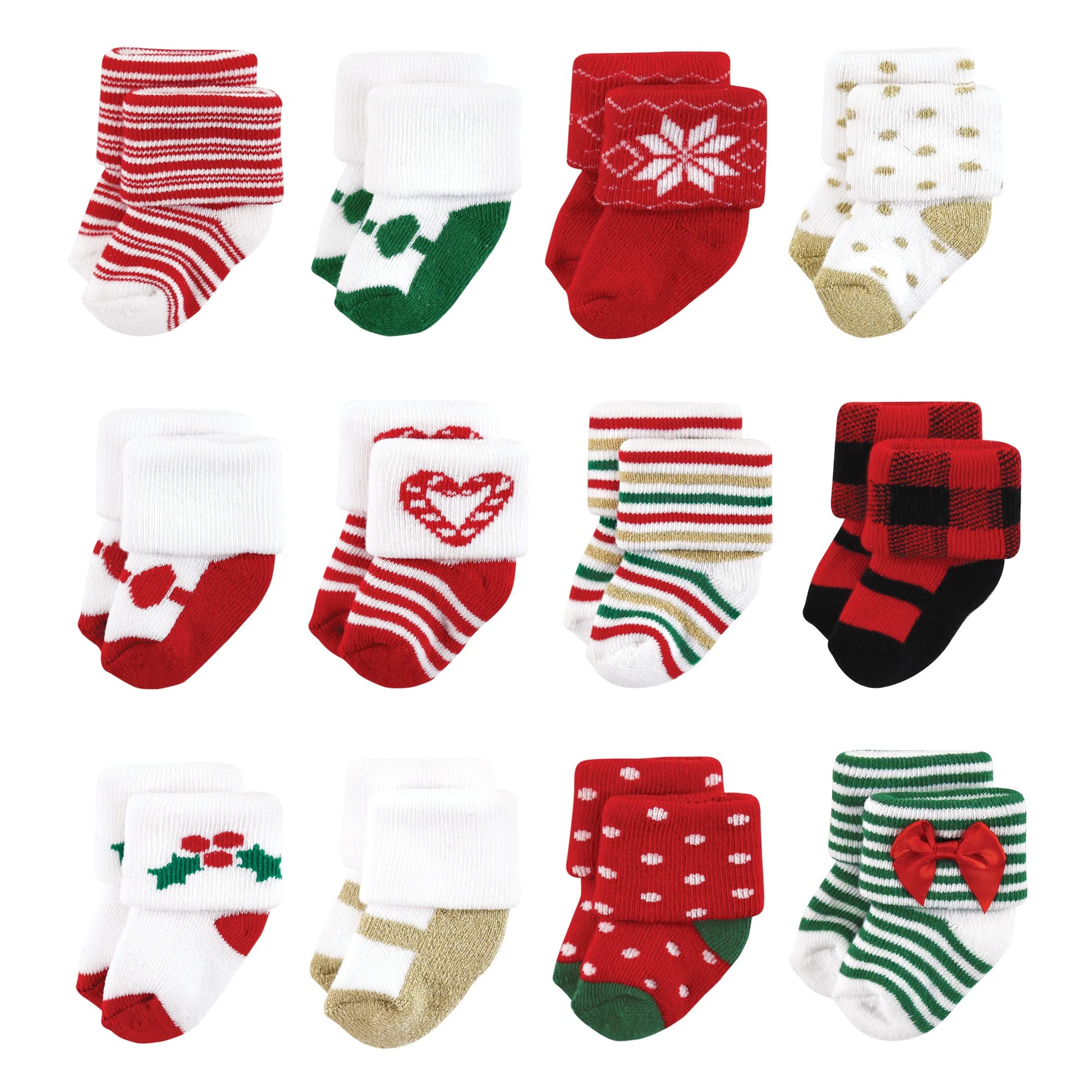 Hudson Baby Unisex Baby Cotton Rich Newborn And Terry Socks, 12 Days Of Christmas Girl, 12-24 Months