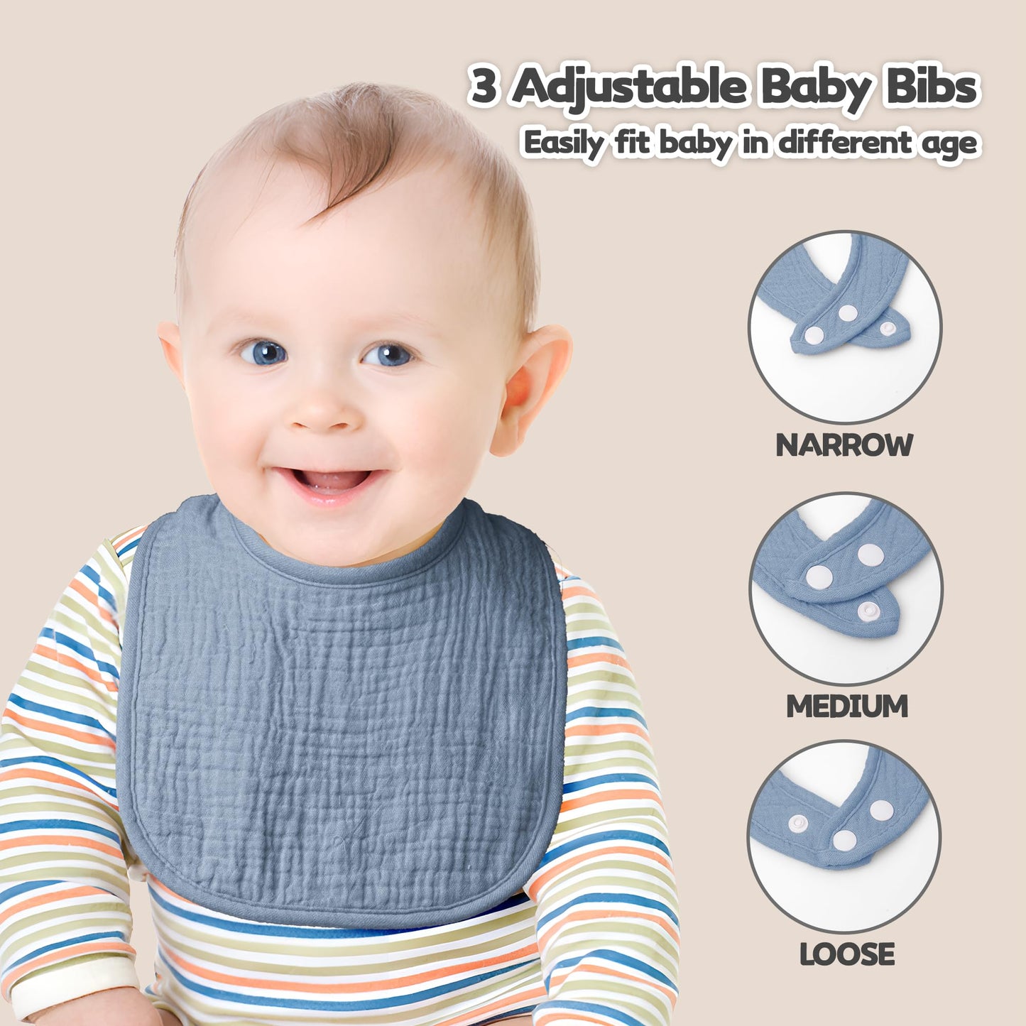 Susurration Muslin Baby Drool Bibs 10Pack Soft Square Adjustable Bandana Bibs For Unisex Baby Girls & Boys (Blue)