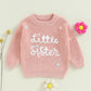 Amnnchya Toddler Infant Baby Girl Knit Sweater Big Sister Little Sister Matching Outfits Long Sleeve Pullover Sweatshirt (Pink F