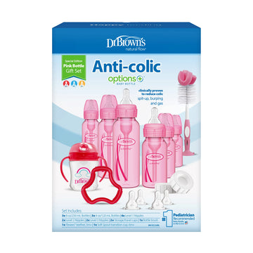 Dr. Brown'S Natural Flow Anti-Colic Options+ Special Edition Pink Baby Bottle Gift Set With Soft Sippy Spout Transition Cup, Fle